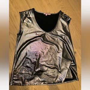 Calypso St Barth Tank Pewter Lame Top Metallic V Neck size medium